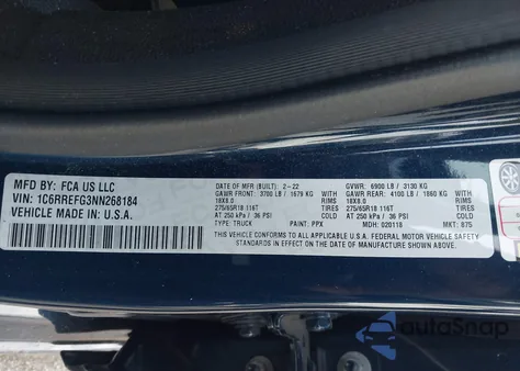 2022 Ram 1500 Big Horn 4X2 5'7 Box from USA, damaged, VIN 1C6RREFG3NN268184